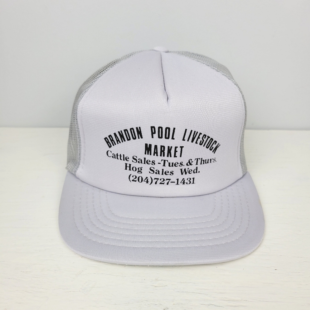 Grey Trucker Hat Mesh Snapback Brandon Pool Livestock Market Logo